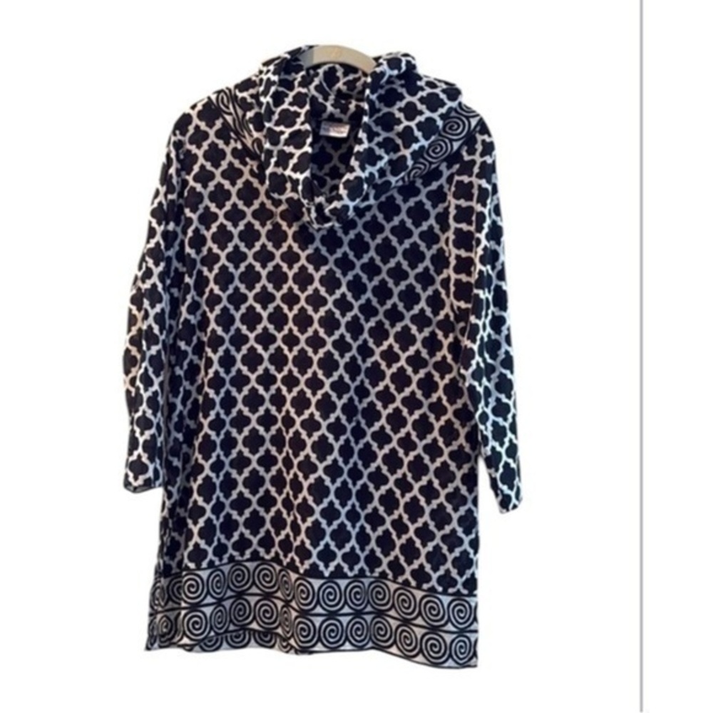 Gretchen Scott Womens Geometric Black White Cotton Light Cowl Neck Top S